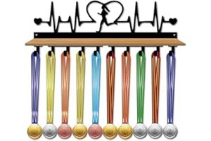 CREATCABIN Estante de Exhibición de Trofeos de Medallas de Estante de Exhibición de Medallas de Corazón con Bandeja de Tablero de Densidad Montaje En Pared Sostenga 70 + Soporte de Medallas