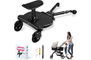 ENERHUB Buggy Board mit Sitz, Trittbrett für Kinderwagen Universal, Universal Stehbrett für Geschwisterwagen, Kompatibel mit 99% Aller Kinderwagen, für Kinder von 2-6 Jahren Tragkraft 25kg(Schwarz)