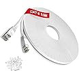 TBMax Flat Ethernet Cable 15m Long, Cat6 Ethernet Network Cable RJ45 High Speed Lan Cable UTP Internet Patch Cable for Modem,Router, White