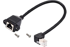 AAOTOKK Cat 6 Ethernet Cable 90 Degree UP (Upward) Angle RJ45 Male to Female Shielded Ethernet Network Connector Screw Panel Mount Extension Cable for Router, Modem (30cm/1ft UP)