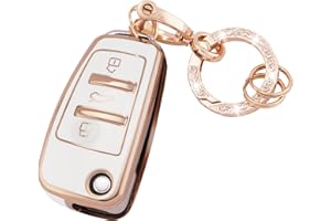 Koaudb Car Key Full Cover for Audi with Keychain, 3 Buttons Soft TPU Key Protection Case Compatible with Audi A1 A3 A4 A6 A8 Quattro Q2 Q3 Q7 S3 S6 RS3 RS6 R8 TT TTS Car Key Shell Cover (R-Ad-3-W)