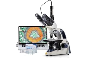 Swift Microscopio trinoculare composto SW380T, ingrandimento 40X-2500X, fase meccanica a due strati, fotocamera da 5.0 MP e software compatibile con Windows/Mac e 100 diapositive vuote