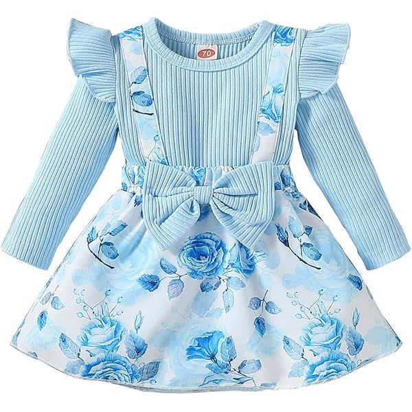 Robe Complète Bébé Fille – Manches Longues, Imprimé Cartoon – Grenouillère + Jupe + Bandeau