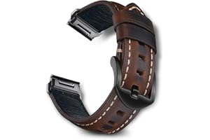 RoYiio Skórzany pasek do Garmin QUICKFIT 22 mm, 26 mm, miękki wygodny, wymienny skórzany pasek olejowy kompatybilny z Garmin Fenix Quatix 6X 7X Pro MARQ Approach S62 S60