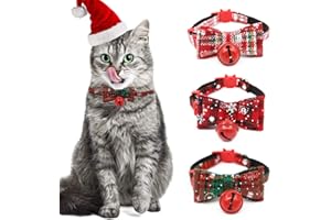 BOERNI 3 Pack Christmas Cat Collars, Santa Kitten Collars, Adjustable Cat Bow Tie Collars with Bells