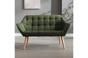chairus 2 Seater Sofa Linen Tub Chairs Upholstered Cocktail Loveseat with Wooden Legs Comfortable Living Room Armchair (Green)