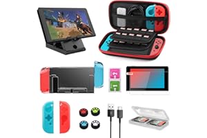 Zexrow Zubehör Set für Nintendo Switch,12-in-1 Switch Zubehör Kit Mit Tragetasche,Game Card Slot Halter, PC-Kristallgehäuse, Joy-Con Covers,Aufladekabel,Thumb Caps & Displayschutzfolie