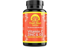 Vitamin C Zinc and Vitamin D Tablets - 180 Vegetarian Tablets for Men and Women - for Maintenance of Normal Immune System - 6 Month Supply - Made in The UK by Fresh Start Nutrition
