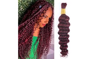 TRUMORE Human Braiding Hair for Boho Braids Burgundy Deep Wave Bulk Human Hair for Braiding 14 Inch 1 Bundle 50G #99J Wet and Wavy Curly Red No Weft Bundles