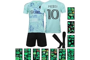 Tkcumwcz Maglie da Calcio, Set Maglie di Calcio per Bambini, Verde Soccer Jersey Numero 10, Maglie di Calcio Include T-Shirt, Pantaloncini, Calzini e Adesivi da Calcio