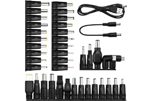 Universal DC Strömadapter Tips Kit, KUOQIY 39 Stycken 5.5 X 2.1 mm DC Hohlstecker Adapter, med 2 Stycken Kabel, för Fläktar, Routrar, Skrivbordslampor, Datorer