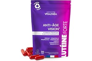 LABORATOIRES VITALTHÉA Lutéine Forte - Vitamine A Rétinol - Vitamine B2 I Complément Alimentaire pour Les Yeux - Améliore Votre Vision I Lutte Contre la fatigue Oculaire I Protège Vos Yeux - 30 Gélules