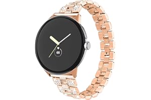 Miimall Metall Band Kompatibel mit Google Pixel Watch 2/1 Armband, Glitzer Bling Strass Diamant Damen Metall Ersatz Armbänder für Google Pixel Watch 2 2023/ Pixel Watch 2022 -Roségold