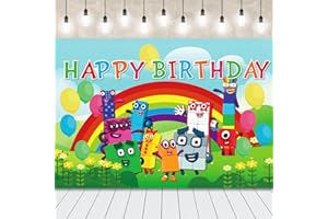AINVLIYA Numberblocks Happy Birthday Backdrop, Photography Backdrop Photo Background, Happy Birthday Banner Party Supplies for Kids Party Decorations 5x3FT