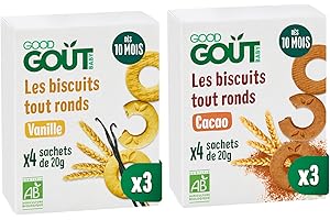 GOOD GOÛT - Biscuits Tout Ronds - Vanille Et Cacao - Biscuits Bébé - Dès 10 Mois - Bio - Sans Huile De Palme - 4 sachets - Lot de 6