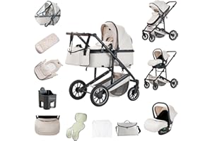 Zkiprm 3-in-1-Kinderwagen, Reisesystem mit Autositz, Combi-Typ Kinderwagen, verstellbare Armlehnen, Regenschutz, Moskitonetz, Gestell aus Aluminium, Kinderwagen mit hohem Profil, für 0-4 Jahre