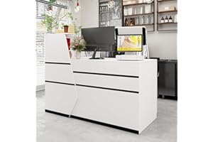‎PREMTURE PREMTURE Empfangstheke, Empfangstresen, Rezeptionstisch, Rezeptionstheke mit 1 Schubladen und 1 Schrank, Empfangstheken, Rezeptionstheken mit Tastaturschublade, Bürotheke, MDF, 140 x 100 x 110 cm