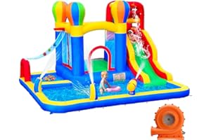 Baralir Castello gonfiabile con ventilatore, Parco acquatico, Scivolo a secco/Acqua, 343x338x202 cm, Castello gonfiabile interno/esterno, I migliori regali di vacanza/Compleanno per bambini