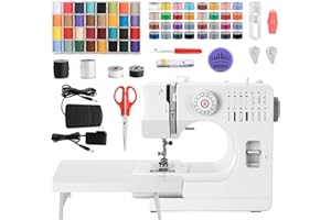 LIROPAU Máquina de Coser Profesional y Portátil con Mesa de Extensión - 14 Programas de Costura y 64 Carretes de Colores para Principiantes (A)