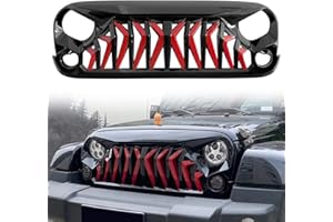 CStern Stile Squalo Coperchio Griglia Rete Ventilazione Paraurti Frontale Copertura Raffreddamento Radiatore Anteriore Auto Protezione Foglio Nero-Rosso per Jeep Wrangler JK 2007-2018