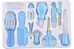 10-delad baby groomingkit, baby nagelkit – dagliga vårdsverktyg för nyfödda med nagelklippare, näsaspirator, kam och termometer