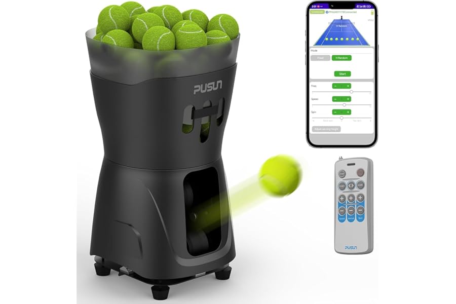 BigToyTech UK Local Seller - Tennis Ball Machine – App & Remote Control, Adjustable Spin & Speed, Long Battery Life, for Smart Solo Training Black - Support Padel Ball
