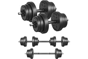 SONGMICS verstellbares Kunststoff Hantelset mit Verbindungsstahlrohr, Kurzhanteln Set, 20 kg, 30 kg, Workout Fitness Training, 1 Paar