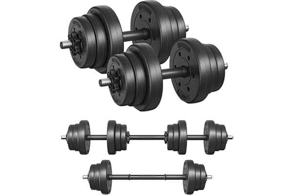 SONGMICS Mancuernas 2 en 1, Juego de Barra Corta, con Tubo de Conexión de Acero, Entrenamiento, Fitness, Levantamiento de Pesas para Casa, Gimnasio