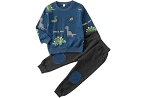 amropi Ragazzi Tuta Dinosauro Stampato Felpa e Jogging Pantaloni 2 Pezzi Completo Bambino Set per 1-6 Anni