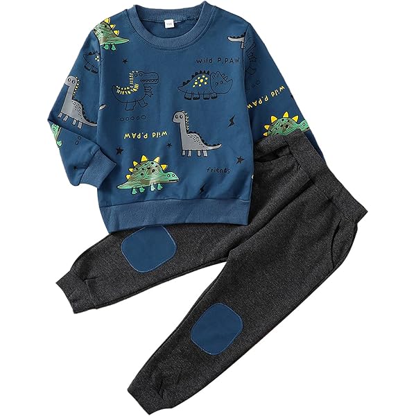 Ensemble Jogging Bébé Garçon Dinosaure Imprimé - Sweat à Capuche + Pantalon Confortable 0-24 Mois