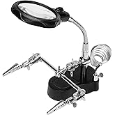 Kurtzy Helping Hands Stand with LED Light, Magnifying Glass & Soldering Iron Holder - 3.5X/12x Magnifier Lens - Adjustable Th