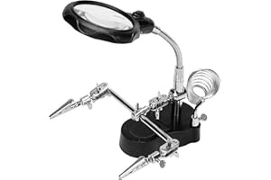Kurtzy Troisieme Main Maquette avec Lampe Etabli LED, Loupe et Support Fer à Souder - Loupe 3,5X / 12X - 3 eme Main Ajustable avec Pinces Crocodiles - Réparation Bijoux et Électroniques