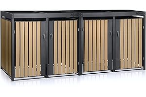 Zelsius Mülltonnenbox 4er mit Pflanzdach für 4 Tonnen | 120-240 Liter | Anthrazit RAL 7016 | Tür in Holzoptik inkl. Erweiterungsmöglichkeit | Aufbewahrungsbox für Mülltonnen, Müllbox