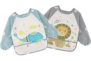 Vancle Baby Bibs with Sleeves, Waterproof Long Sleeve Bib Unisex Feeding Bibs for Infant Toddler