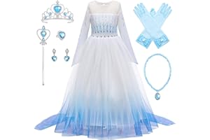 New front Niña Disfraz Princesa Elsa con Capa Vestido de Frozen Reina 2 Costume Manga Larga Traje Parte de Fiesta Cumpleaños Navidad Halloween Cosplay Fancy Dress con Accesorios