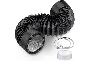 ShnminEU Tubo Ventilazione Flessibile 100mm Nero, 3m Condotto Aria in PVC e Alluminio, con 2 Fascette in Acciaio, Tubo Scarico Aria Condizionata, Cappa Aspirante, Asciugatrice, Stufa