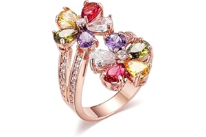 Musihy Ring Rosegold, Ring Zirkonia Bunt Ring Frauen Blume mit Stein Tropfenform Heiratsantrag Ring Größe 52-62