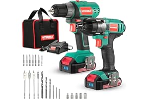 HYCHIKA BETTER TOOLS FOR BETTER LIFE HYCHIKA Cordless Drill Driver 18V, Electric Screwdriver 35 N.m, Impact Driver 160 N.m, Combi Drill, 21+1 Torque Set, 2-Speed, LED Light, 2 x 2.0AH Battery, Charger for Home and Garden DIY