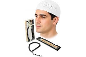 ihvan online Muslimsk Kufi-hatt för män med Tasbih-bönpärlor och Miswak, islamisk present till Ramadan, Eid Mubarak, Hajj och