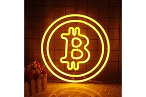 INEONLIFE Bitcoin Letreros de neón LED Letrero de luz de Neón Dorado Forma de Moneda Virtual Letreros de luz de Pared de Neón USB Arte de Pared Para Dormitorio