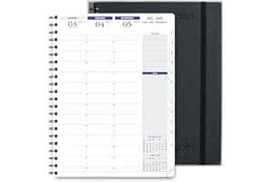 POPRUN Agenda 2025 Semana Vista, Lengua Española, Intervalos de 15 Minutos, A4 Espiral 28,5 x 22,2 cm, Tapa Blanda, Porta Boligrafos Autoadhesivo, 100 GSM Papel EU, Negro