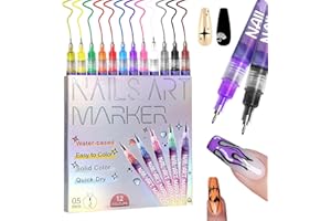 MKNZOME 12 Farben 0.5MM Nagellack Stift Set, 3D Nail Art Pen Nagellackstifte Nageldesign für DIY Nagelkunst, Beauty Schönheit, Maniküre Werkzeuge