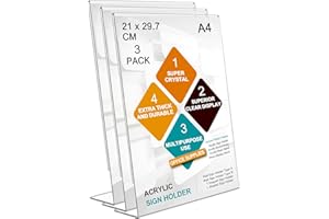 ROSSHINE A4 Menu Holders, 3pack Slant Back Acrylic Sign Holder, A4 Clear Poster Holder Perspex Display Stand for Office School Home Restaurant