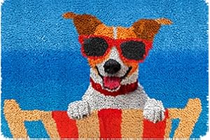 YOOTOM Tapis de nouer à faire soi-même, ensemble de tapis de broderie, coussins décoratifs bricolage, tapis à crochet, chien modèle préimprimé, 50 x 38 cm