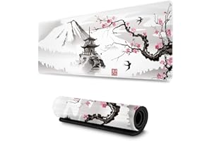YISHOW Podkładka pod mysz XL dla graczy z motywem białego kwiatu japońskiej wiśni, powiększona podkładka pod mysz, na biurko, przeszyte krawędzie, długa antypoślizgowa gumowa podkładka pod mysz, 80 x 30 cm