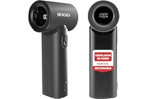 SOGO Ventilador de Mano Portátil Recargable con Motor BLDC 17400RPM - USB-C 5 Velocidades + Batería 8H de Autonomía - Silencioso y Ligero para Viajes, Oficina y Exterior