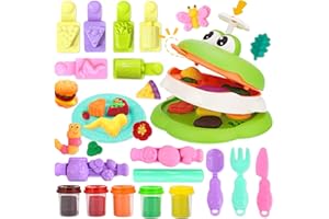 VBACALA Plastilina Cocina Creación Set de Juguetes , Rana de Plastilina Juego de 24 Piezas, Set de Accesorios para Modelar Pizza Hamburguesa Galleta Helado para Niños