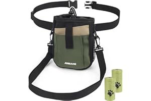 OWill Dog Treat Pouch Bag with 2 Roll of Poop Bags, 5 Pockets Dog Walking Bag, 3 Ways to Wear with Adjustable Waist & Shoulder Belt, Easily Carries for Walking & Training