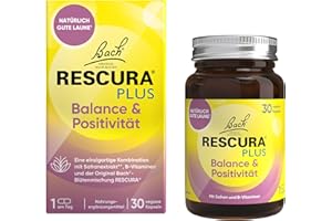 ‎BACH RESCURA Bachblüten Original Bach RESCURA PLUS Balance & Positivität 30 vegane Kapseln | Bachblütenmischung mit B-Vitaminen und Safran I für natürlich gute Laune I ehemals Rescue