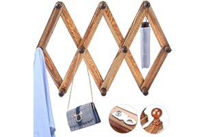 BUZIFU Perchero Extensible de Pared 37 a 105 cm Perchero Gancho Pared Plegable Madera Pino Perchero de Pared Vintage con Ganchos para Colgar Gorras Bolsas Carteras Bufandas Joyas Llaves (Marrón)